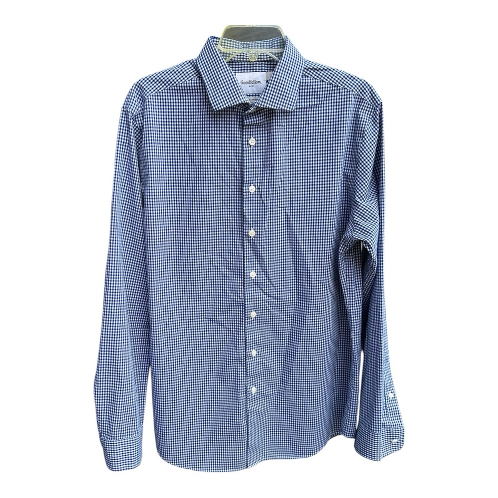 Goodfellow & Co Navy Blue And White Checkered Button Down Shirt Size Large